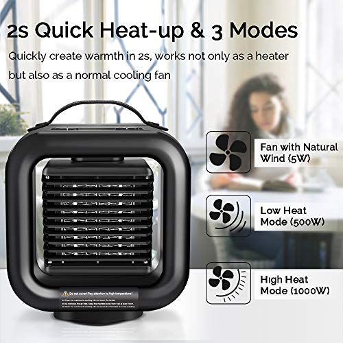 OYRGCIK Space Heater, Portable Ceramic Heater Personal Electric Heater Fan Safe Oscillating PTC Heater with Tip-Over Auto Shut Off Overheating Protection for Office Indoor Home Bedroom, Black