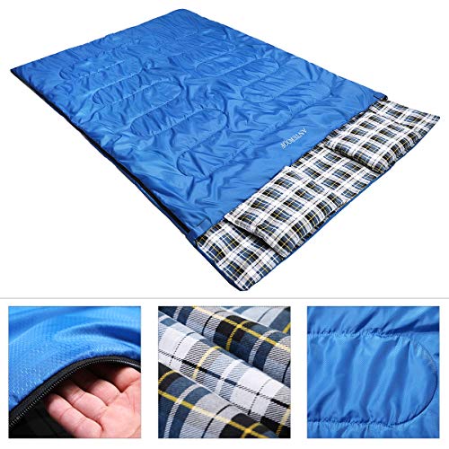Double-Sleeping-Bag-Cotton-Flannel-Waterproof-Outdoor-Backing-Sleeping-Bag-with-2-Pillow-and-Compression-Bag-Camping-Envelope-Sleeping-Bag-for-Adults-Kids-Camping-Gear-Equipment-Traveling