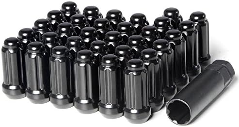 Circuit Performance 14x2.0 Black Closed End 6 Spline Security Acorn Lug Nuts Cone Seat Forged Steel (32 Pieces + Tool)