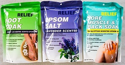 Epsom Salt Soak Muscle Relief Bundle, Eucalyptus, Lavender, Spearmint &amp; Menthol (3 x 16 oz Packs) by Blue Cross Labs