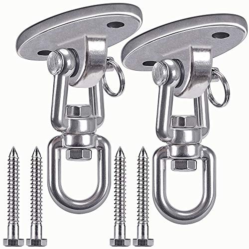 SELEWARE Ceiling Swing Mount Stainless Steel Swing Hangers Free Swivel Swing Hooks for Yoga Swing Indoor Outdoor Swing Set Porch Swing Chair Punching Heavy Bag 2000 lbs Capacity Each 2 Pack - Thumbnail 7