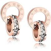 Crystalline Azuria White Crystals Round Circle Stud Earrings 18K Rose Gold Plated for Women