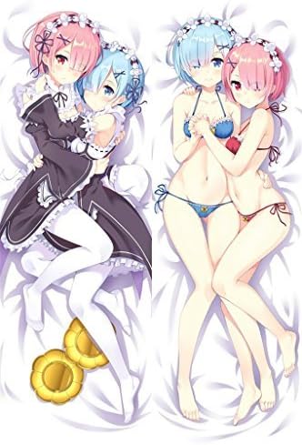 MOEDA Re:Zero Rem Ram Dakimakura Cover Double Sided Peach Skin Fabric 59.06"x19.69"