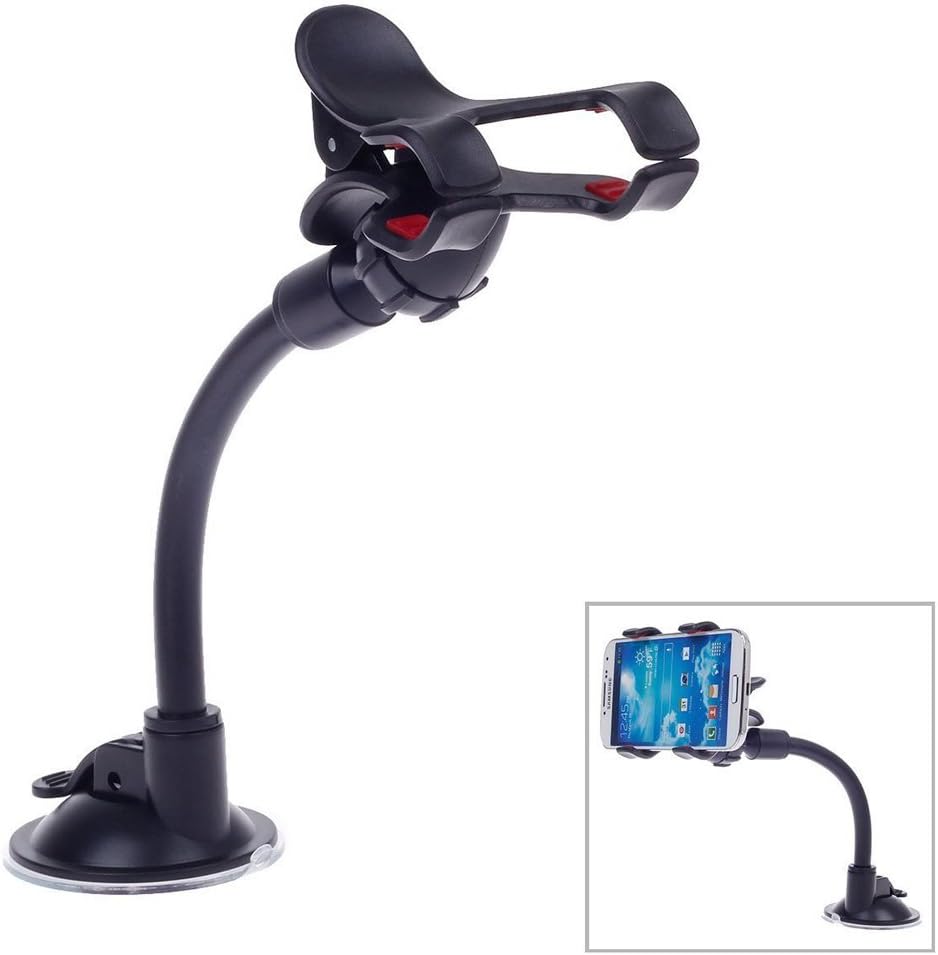 360 Rotating Universal Car Mount Phone Holder Windshield Dashboard Phone Sucker Mount Bracket Holder Stand for iPhone 5 6 6s Plus Galaxy S6 Edge Plus S5 Note Mobile GPS (Black)
