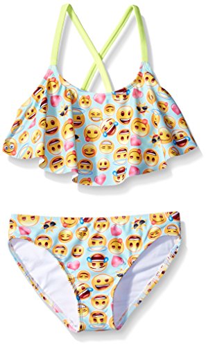 Freestyle Big Girls' Flounce Giggles Two Piece Swimsuit, Blue, 7