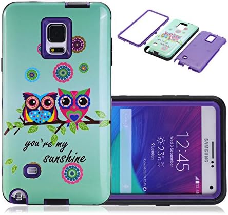 Note 4 Case, Galaxy Note 4 Case, CexCob Owls Sunshine [Hybrid 3 in 1 Shield Series Impact Resistant Shockproof] Silicone &amp; Plastic Heavy Duty Armor Combo Case for Samsung Galaxy Note 4, Purple