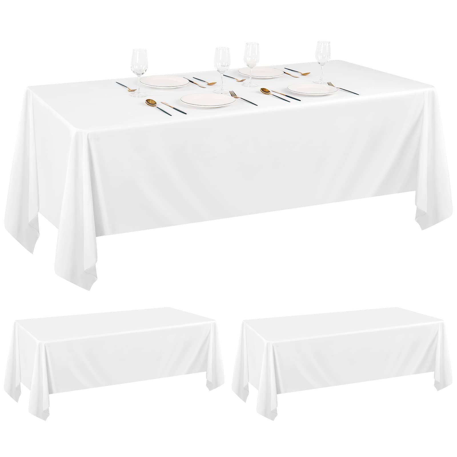 2Pack White Polyester Tablecloths 60 x 102 Inch for 6ft Rectangle Tables Polyester Table Cover Stain and Wrinkle Resistant Washable Table Cloth for Wedding Reception Banquet Party Restaurant