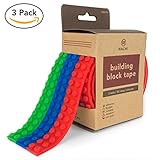 Building Block Adhesive Tape Rolls, 3 Pack with Red, Blue, Green Colors, 9.8ft Total, Compatible for Major Toy Brand Lego Blocks, Non-Toxic Safe Stick Silicone Construction, Kids Any Age can Play