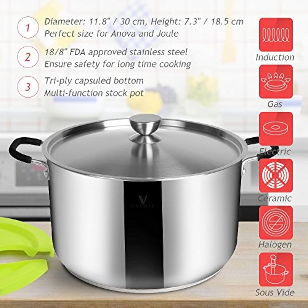 EVERIE Stainless Steel 18/8 Sous Vide Container Pot 12 Quart SS100