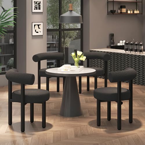 Beauenty Vanity Chair, Cashmere Makeup Chairs with Back, Modern Dining Chair with Metal Legs, Sofa Stool Vanity Stool for Dressing Room, Bedroom, Makeup Room (Black)