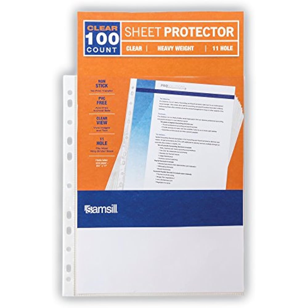 11 Hole Sheet Protectors Heavyweight Clear Plastic Page Box Of 100 Acid