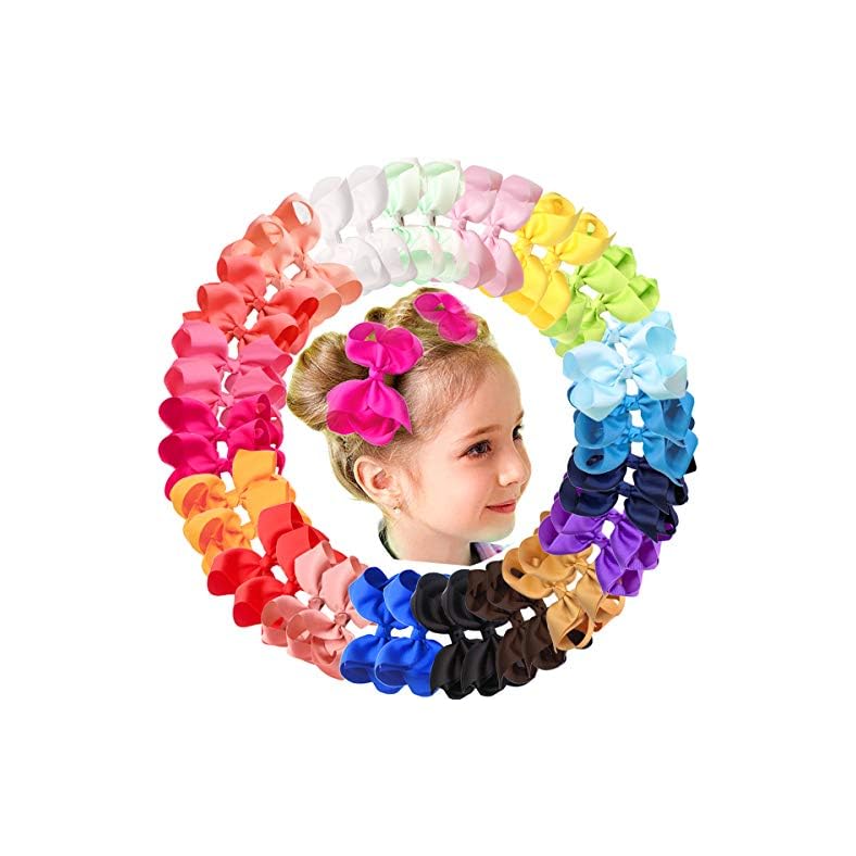 JOYOYO 40Pcs 4.5″ Hair Bows Alligator Clips Grosgrain Ribbon Big Bows Clips For Girls Toddlers Kids Children 20 Colors In Pairs
