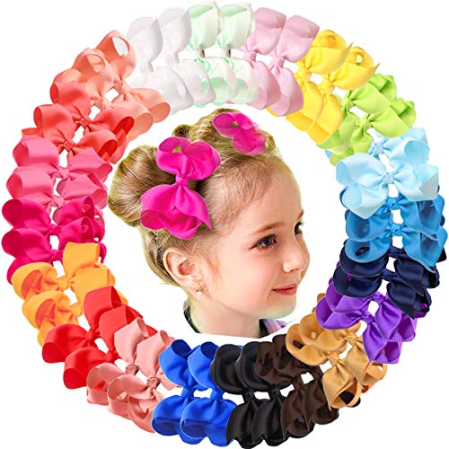 JOYOYO 40Pcs 4.5" Hair Bows Alligator Clips Grosgrain Ribbon Big Bows Clips For Girls Toddlers Kids Teens Children 20 Colors In Pairs