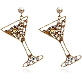 Beaded Champagne Wine Glass Bottle Earrings for Women Men Handmade Pearl Beaded Champagne Rhinestone Drop Dangle Earrings for Birthday Holiday Parties Gifts Statement Wine Earrings