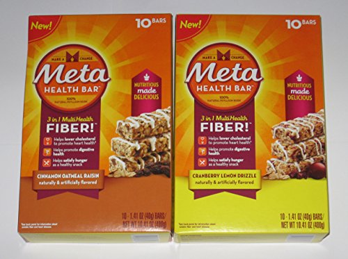 Meta Health Fiber Bars 2-pack, 10 Count Each, One Cranberry Lemon Drizzle and One Cinnamon Oatmeal Raisin