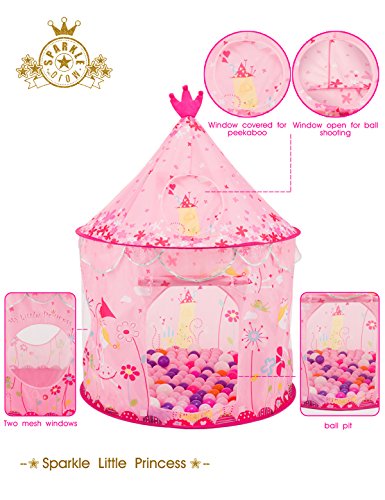 Bestmart INC Children's Play Tent Tunnels Princess Castle Play Tent Small Outdoor House Play Hut Pink Girl's Birthday Gift Ball Pit Toss Game, Premium Quality/Safety Certified as per ASTM