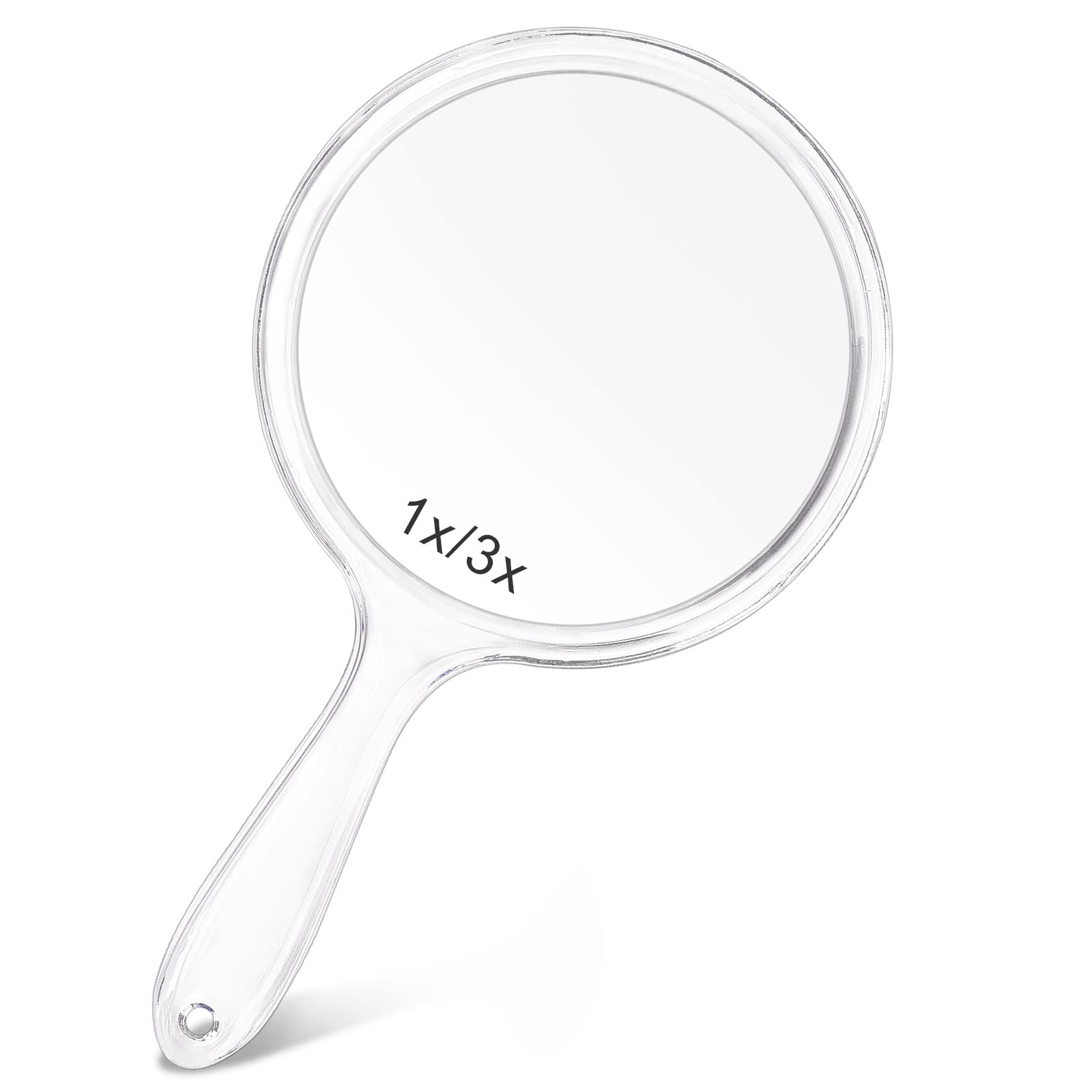 Photo 1 of Kmchilj Makeup Hand Mirror, Double-Sided 3X 1x Magnifying Large Travel Handheld Mirror Cosmetic Mirror Acrylic Clear Finish Round Mirror