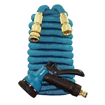 Vhccirt 150ft Flexibler Gartenschlauch Blau Hohe Hartnäckigkeit Weben Cover 3/4' Massivem Messing Fittings Rubber Core 3-Fach