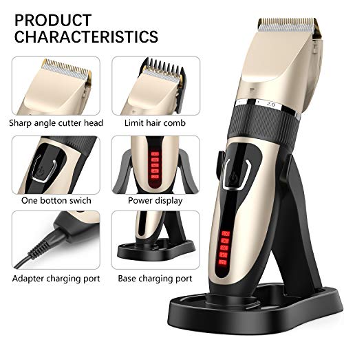 Hair Clippers for Men, DUSASA Professional Cordless Hair Trimmer IPX7 Waterproof USB Rechargeable LED Display Beard Trimmer Multiple 21 Sets Hair Cutting Kit With Charging Dock-2000mAh Lithium Ion