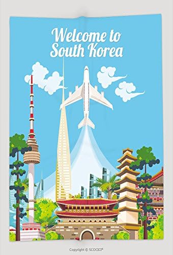 Custom Throw Blanket Travel To South Korea South Korea Travel Vector Poster With Pagodas And Traditional Signs Korea 490684435 and Comfortable
