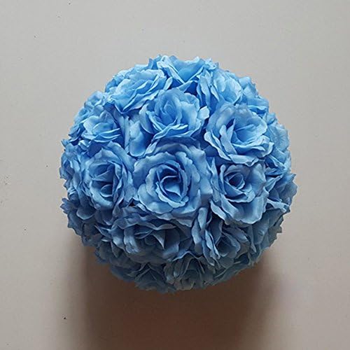 10 Pack 12 inch Artificial Rose Satin Pomander Kissing Balls for Home Wall Wedding Party Ceremony Decoration ,Light Blue