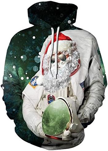 SgaSong Women's 3D Astronaut Santa Claua Digital Printing Pullover Hoodie Sweatshirt Cool Outwear Coat L/XL