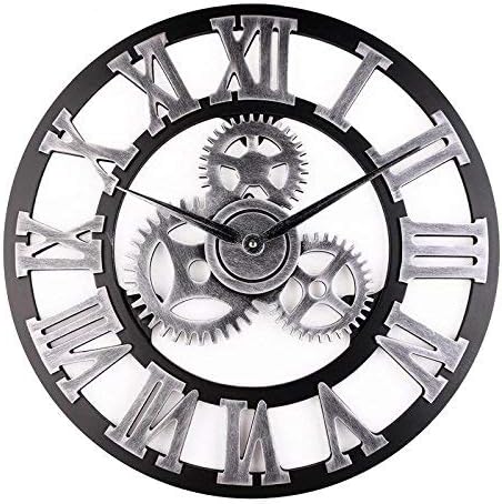 AjoliHome Retro Gear Clock Living Room Wall Clock Custom Creative Clock Wooden 3D Wall Clock (Silver, 18 inch)