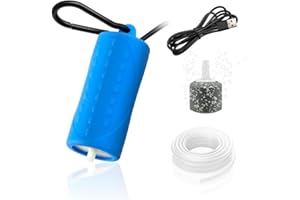 DaToo USB Mini Aquarium Air Pump Ultra Quiet Fish Tank Air Pump with Black Hanging Clasp Portable Aquarium Oxygen Aerator Pump Includes Fish Tank Airline Tubing and Air Stone(1W/2W)
