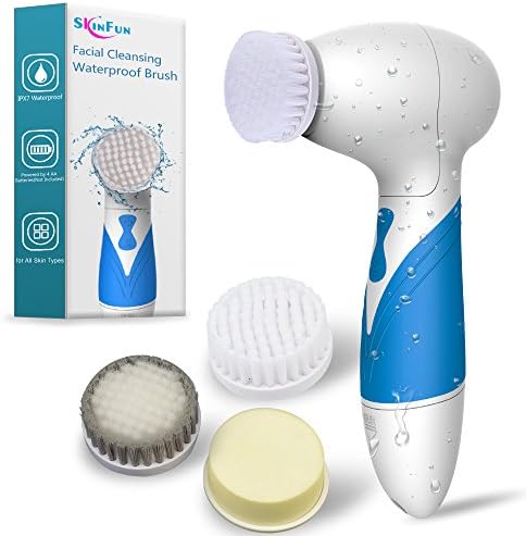 SKINFUN Waterproof Portable Fing Brush Face and acial CleansBody Cleansing System with 3 Brush Heads for Pore Minimizer,Deep Cleansing,Gentle Exfoliating,Removing Blackhead and Massaging