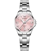 OLEVS Stainless Steel Watches for Women, Luxury Silver Ladies Watch with Date, Waterproof Analog Quartz Dainty Womens Watches, White/Pink/Blue/Purple Dial