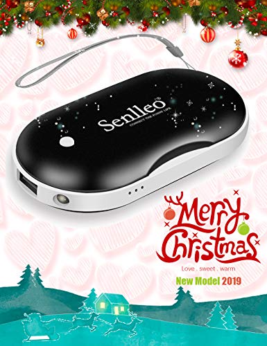 Senlleo Hand Warmer, Rechargeable Hand Warmer : 5200mAh Battery Hand Warmer/Powerbank with Mini Flashlight Function, Double-Sided Warmer Winter Gift for Girl/Man/Woman(Black)