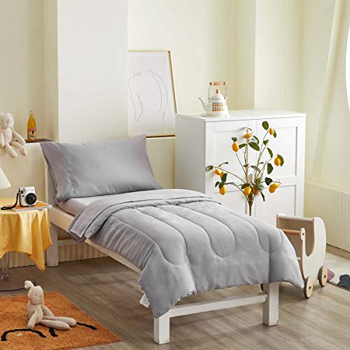UOZZI BEDDING 4 Pieces Toddler Bedding Set Ultra Soft and Breathable Toddler Sheet Set – Includes Comforter, Flat Sheet…