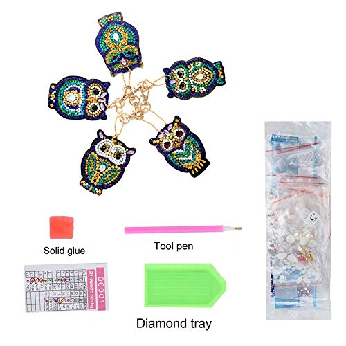 5D DIY Diamond Painting Keychain, 5 pcs Owl Shape, Mosaic Making Full Drill Special Shape Diamond Painting Kit for Bags, Smartphone Straps, 5 Pack