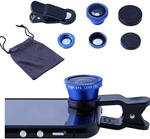 Generic   Universal 3 in 1 Camera Lens Kit for Smart phones (including iPhone, Samsung Galaxy, HTC, Motorola and More), Tablets, iPad, and Laptops includes One Fish Eye Lens / One 2 in 1 Macro Lens and Wide Angle Lens / One Universal Clip / One Microfiber Carrying Bag / with Generic Retail Packaging (Blue)