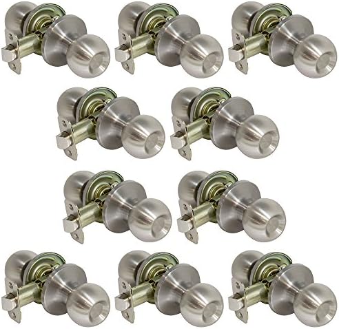 10 Pack of Pro-Grade Round Ball Passage Hallway Closet Door Knobs Handles, Satin Nickel