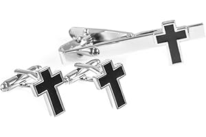 MRCUFF Cross Cufflinks Christian Pair of Cufflinks & Tie Bar Clip with Presentation Gift Box & Polishing Cloth