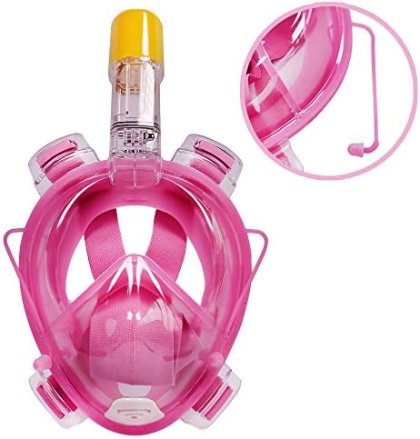 Snorkel Mask Full Face Snorkel Mask Easybreath with Waterproof Earplugs and 180° Large Vision Anti-fog Anti-leak (Pink, S)