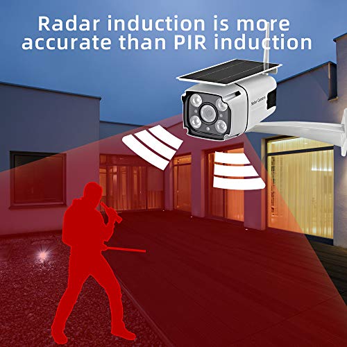 Solar Powered Security Camera, SDETER 1080P Wireless WiFi Battery Cameras, Radar Motion Detection Night Vision IP CCTV Outdoor Cam with Removable Solar Panel
