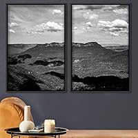2 Piece Framed Canvas Wall Art Black and White Mountains Canvas Prints Home Artwork Decoration for Living Room,Bedroom - 16
