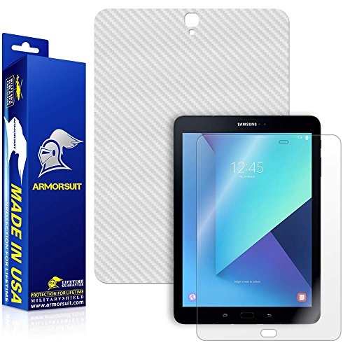 ArmorSuit - Samsung Galaxy Tab S3 9.7 Screen Protector + White Carbon Fiber Skin Back Protector MilitaryShield w/ Lifetime Replacements - Front Anti-Bubble Ultra HD Shield