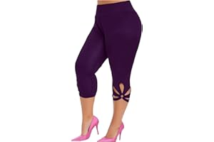 EOPUING Capris Leggings for Women Summer 2024 High Waist Stretch Plus Size Cropped Pants Sexy Hollow Out Workout Pant