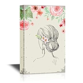 Canvas Wall Art - Back View of a Lady with Flowers - Gallery Wrap Modern Home Art | Ready to Hang - 12x18 inches