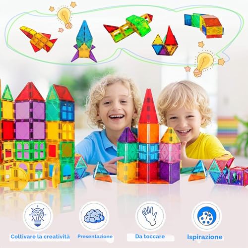 Katiago Magnetic Buildings 64 Pieces 3D Educational Blocks Magnets Set Toys for Children STEMS Creativity Montessori for 3+ Years Old Boys