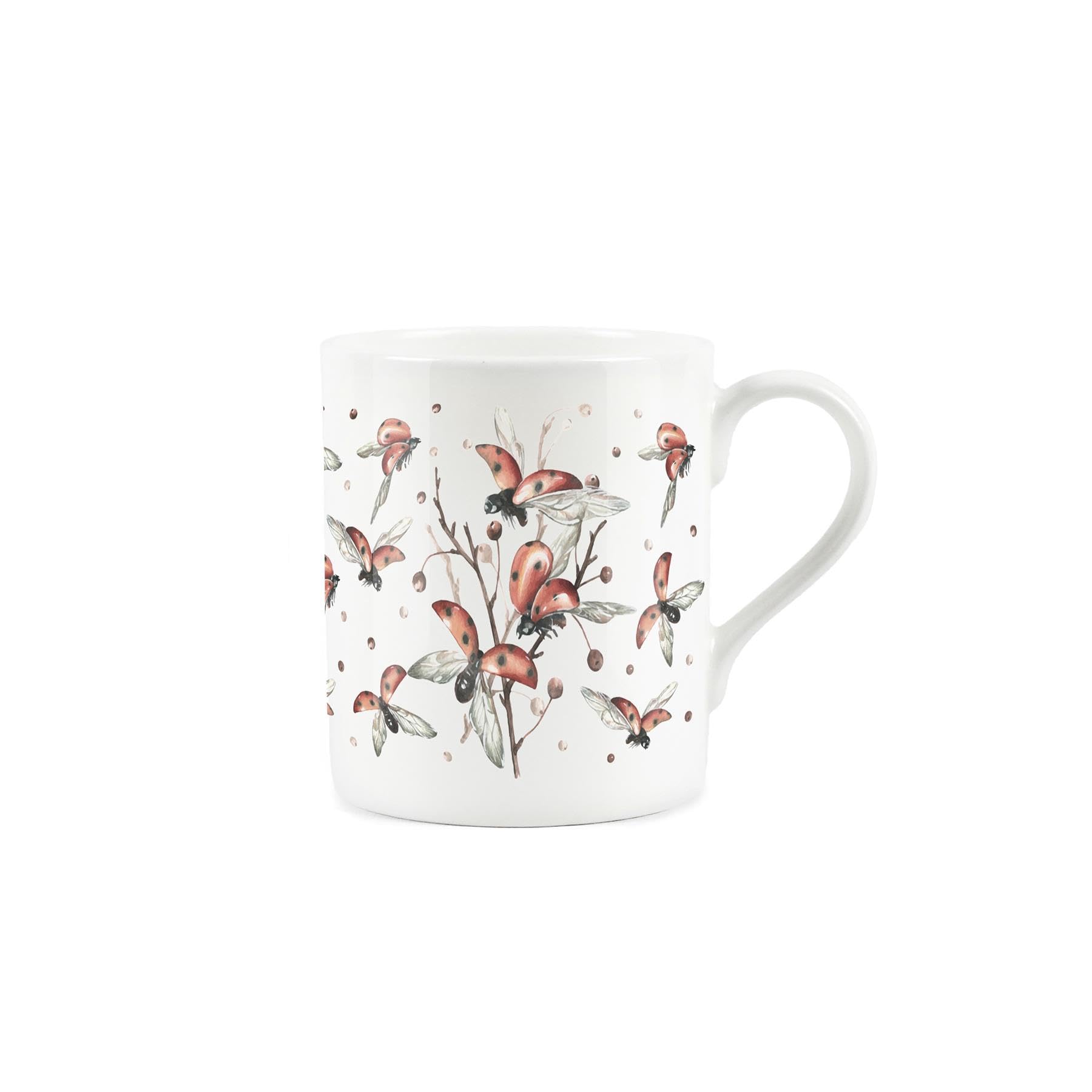 Ladybird Mug - Red & Black Spots Ladybug Insect - Small Bone China White Mug Coffee/Tea Present