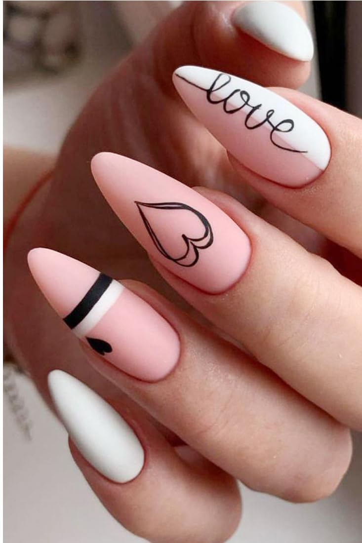 JMEOWIO Gel Nail Stickers Valentines Day Heart Semi Cured Gel Nail Strips Wraps UV/LED Nails Art Design Decoration Accessories