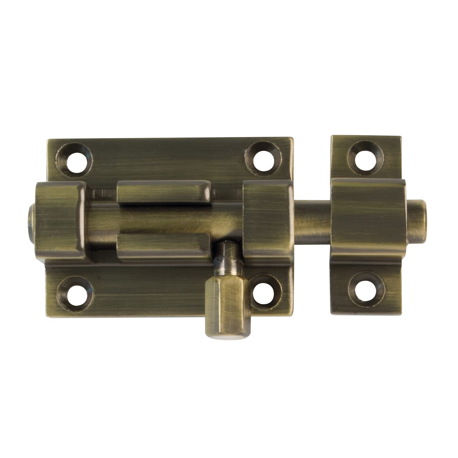 Amig - Overlap Pin for Doors Mod.700 | 80 x 37 mm | Security Latch for Horizontal or Vertical Closing | Brass with Leather Finish | Includes Coach Screws