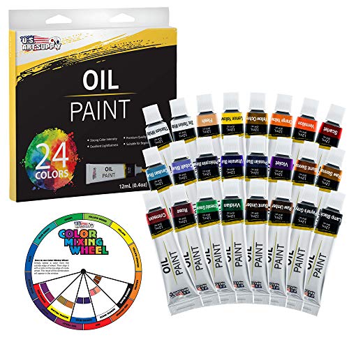 U.S. Art Supply Professional 24 Color Set of Art Oil Paint in 12ml Tubes - Rich Vivid Colors for Artists, Students, Beginners - Canvas Portrait Paintings