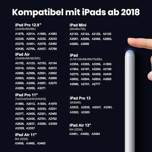 Kingone Pen for Apple iPad 2018-2026, 2X Fast Charge, Compatible with iPad 6~11th, Pro 11"/12.9"/13", Air 3~5th, Air 11"/13", Mini 7/6/5th, with Magnetic Adhesion, Palm Rejection & Tilt, White