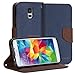 Galaxy S5 Case, GMYLE Navy Blue & Brown with Cross Pattern PU Leather Protective Flip Folio Slim Fit Magnetic Wallet Stand Case Cover for Samsung Galaxy S5