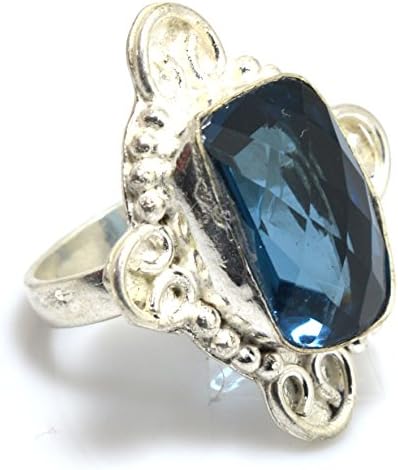 Kala Jewels Sterling Silver Plated Blue Color Stone Natural Lapis Lazuli Ring Size 10 US (Simulate Sapphire)